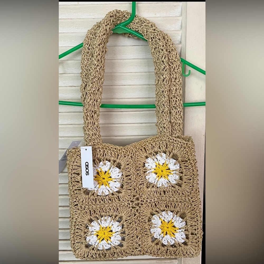 ASOS design woven handmade straw shoulder/ tote granny bag in natural NWT Boho